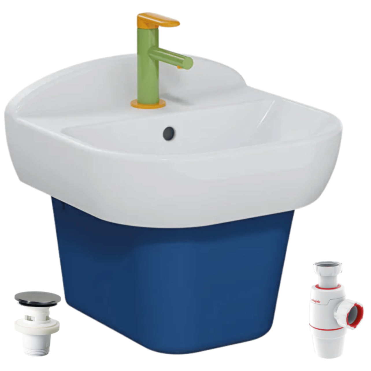 Lavabo pour enfant VITRA Sento Kids 45 cm + cache siphon bleu + Mitigeur lavabo Sento Kids + siphon et bonde WIRQUIN