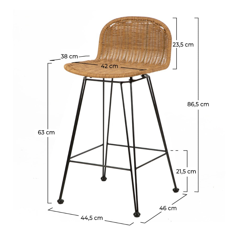 Lot de 2 chaises de bar mi-hauteur 63 cm en résine tressée marron - Jigani