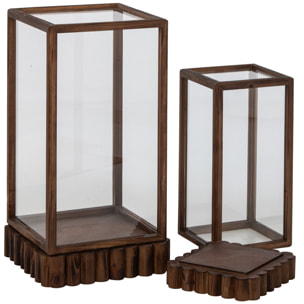J-Line Set de 2 décorations vitrine rectangle - bois de sapin - marron