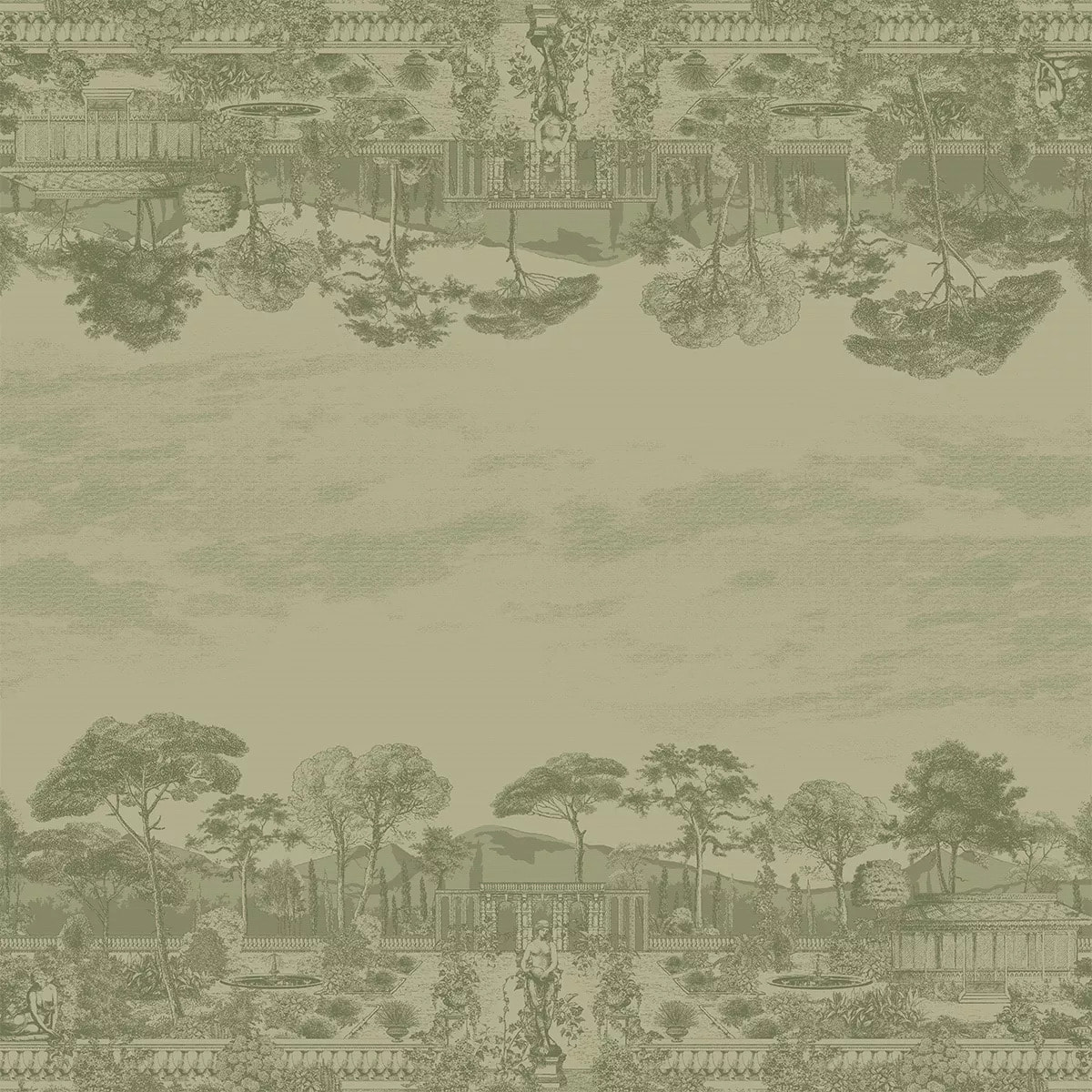 Nappe anti tache pur coton motif jacquard Jardin spirituel olive