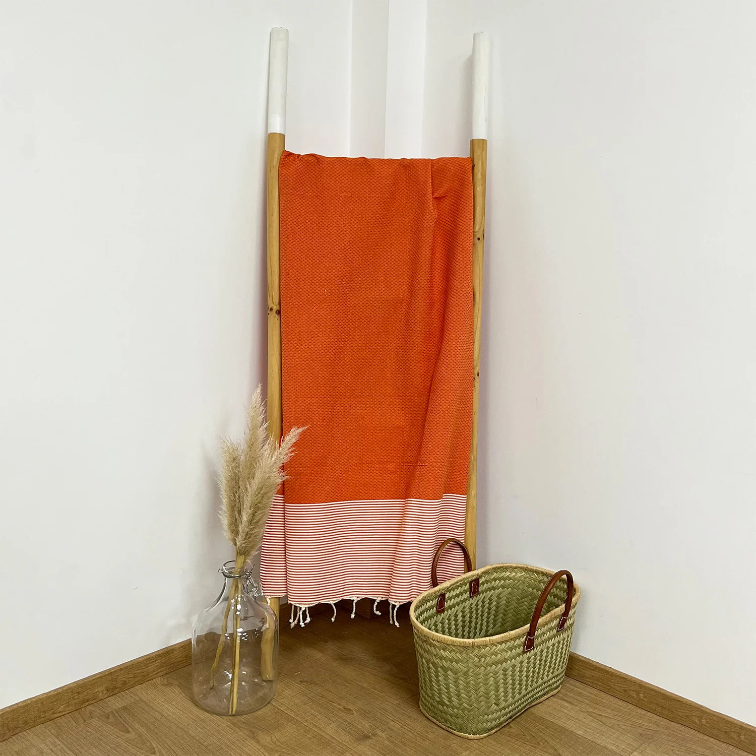 Fouta nid d'abeille traditionnelle Orange 200x200 190g/m² - Mikanda Orange XL