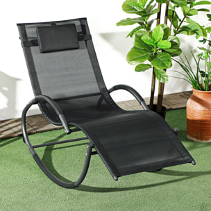 Mecedora de Exterior Tumbona Mecedora con Reposacabezas Reposabrazos y Marco Metálico Carga 120 kg para Interior y Exterior 155x61x88 cm Negro