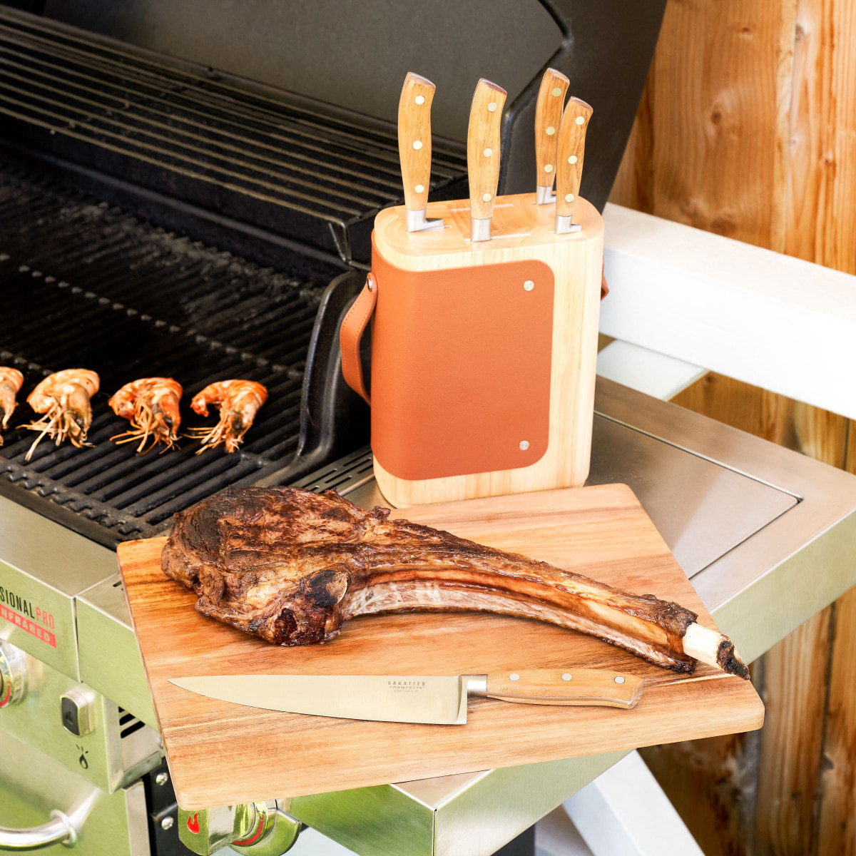 Yao - Bloc en bois d'hévéa pour 5 couteaux de cuisine