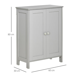 HOMCOM Armario de baño con 2 Puertas y Estantes Interiores Ajustables Mueble Auxiliar de Almacenaje Multiusos para Salón Pasillo Comedor 60x30x80 cm Gris