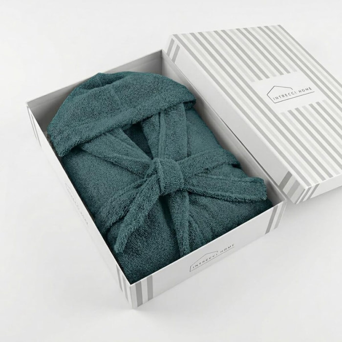 INTRECCI HOME Accappatoio Uomo e Donna, in Puro Cotone Jacquard 500 g, , Morbidezza Extra, Avvolgente, con Cappuccio e Tasche, Elegante e Confortevole,