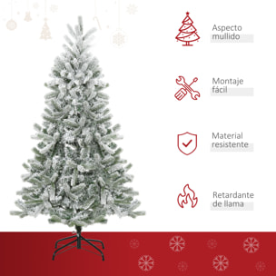 HOMCOM árbol de Navidad Nevado Artificial 150 cm con 521 Ramas PVC y PE Base Plegable y Soporte de Metal Decoración Navideña para Interiores Ø90x150 cm Verde y Blanco