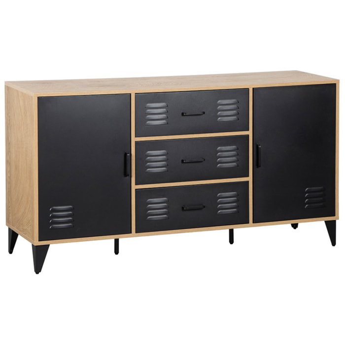 Tribeca - buffet bas - effet bois et métal noir - 140 cm - Bois / Noir