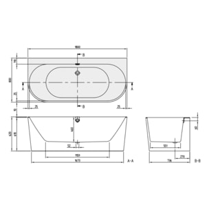 Baignoire îlot 180 x 80 VILLEROY & BOCH Oberon 2.0 blanc mat