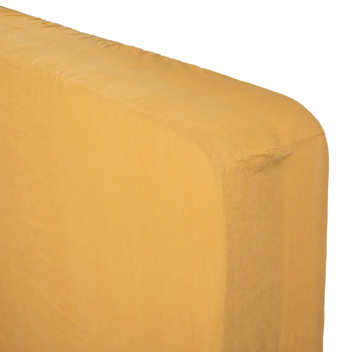 Drap-housse "Linah" - jaune ocre - lin lavé 140x190 cm