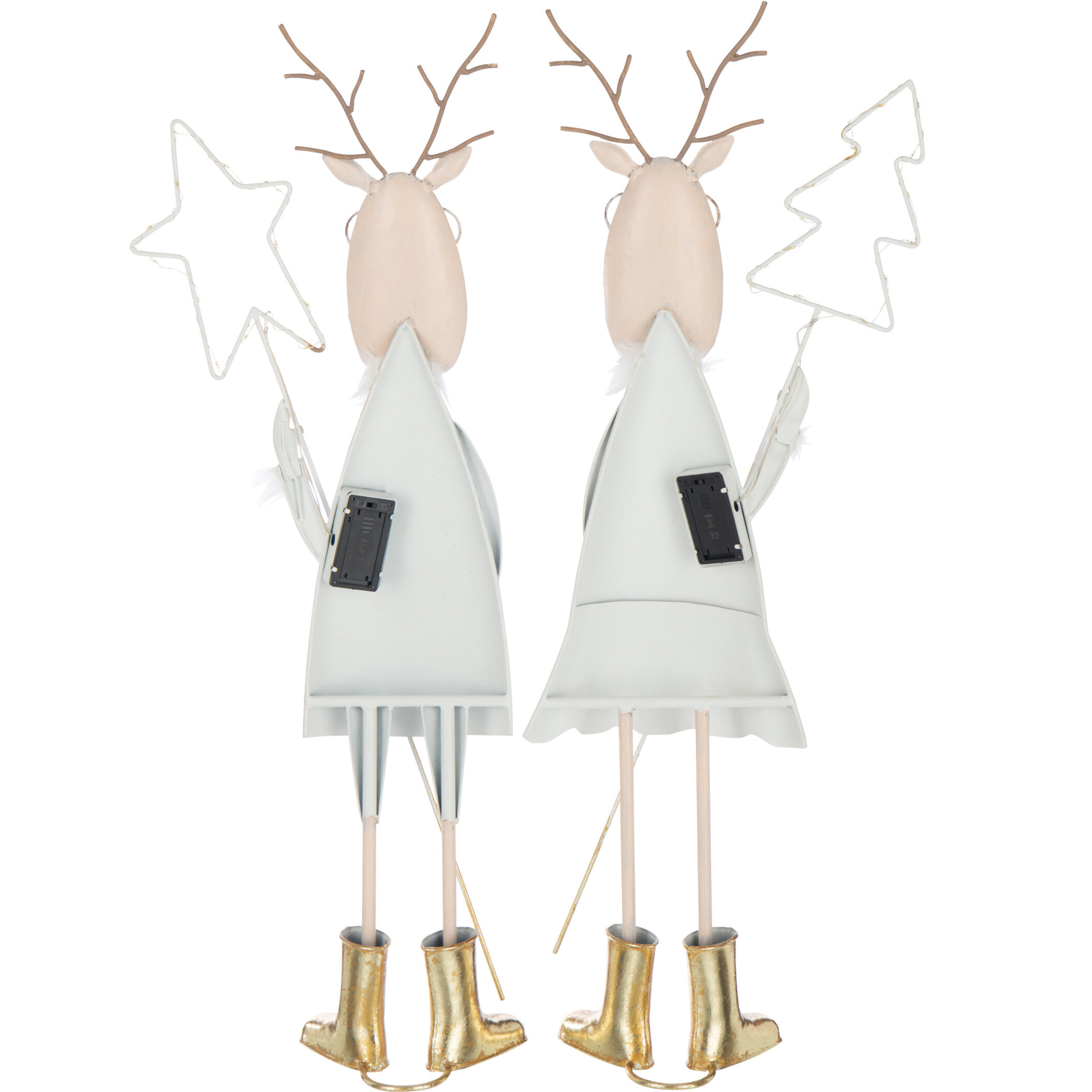 J-Line figurine Renne Arbre + Etoile - fer - or/blanc - 2 pcs - LED