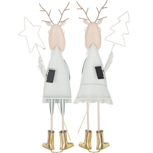 J-Line figurine Renne Arbre + Etoile - fer - or/blanc - 2 pcs - LED