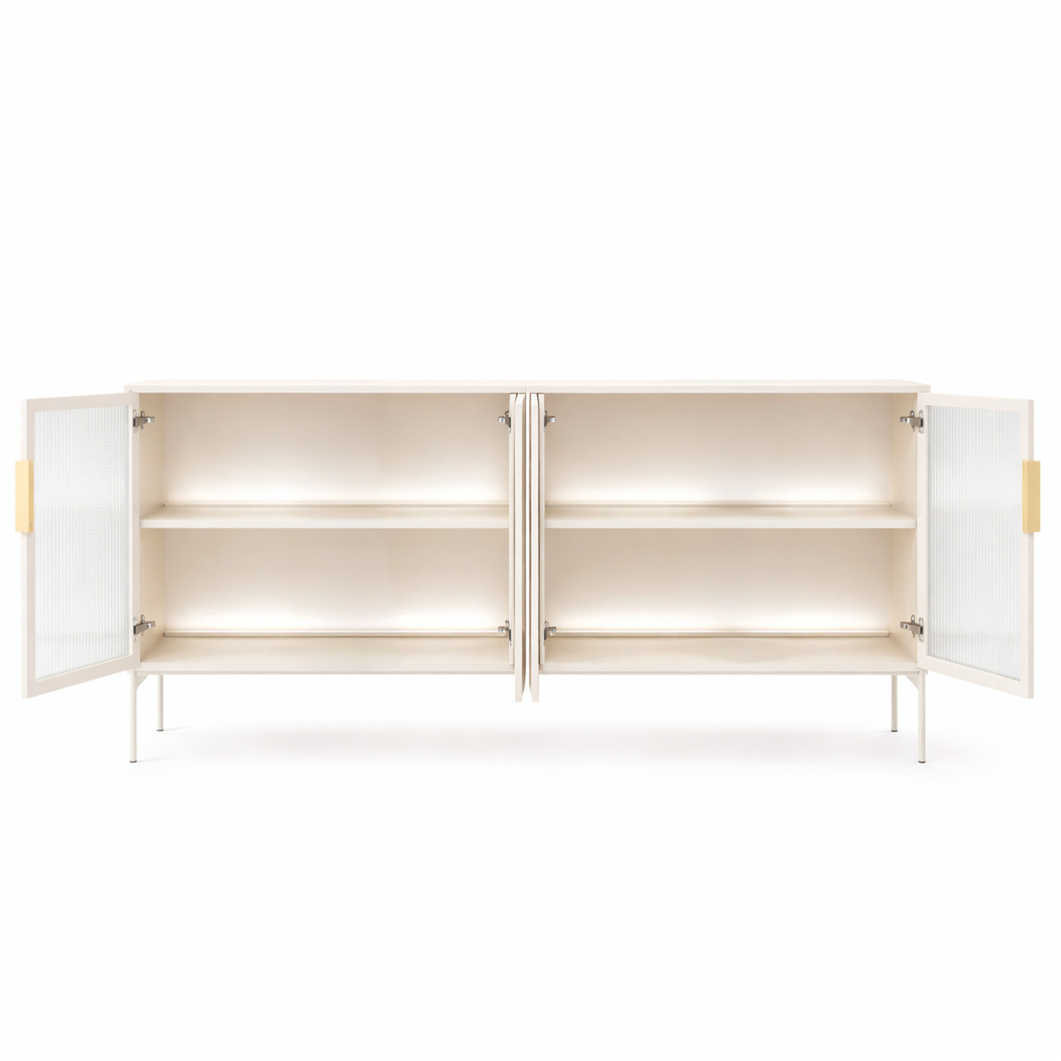 Credenza Madia Moderna Con Vetrina Cassetti E Illuminazione Led Ripiani Materiale In Melaminico 181.3 x 39.3 x 82.6 Cm Cashmere