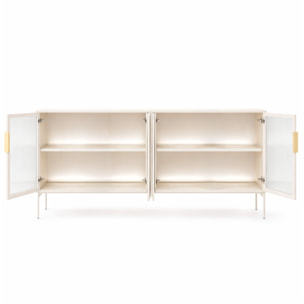 Credenza Madia Moderna Con Vetrina Cassetti E Illuminazione Led Ripiani Materiale In Melaminico 181.3 x 39.3 x 82.6 Cm Cashmere