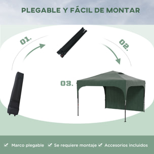 Carpa Plegable 3x3 m Altura Ajustable Cenador de Jardín con Lateral Desmontable Techo de Ventilación 4 Sacos de Arena y Bolsa de Transporte para Camping Fiestas Verde