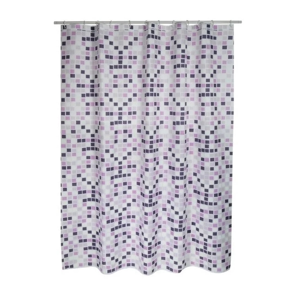 Rideau de douche Polyester MOSAIKO 180x200cm QUALITE PREMIUM Violet - Anneaux inclus MSV