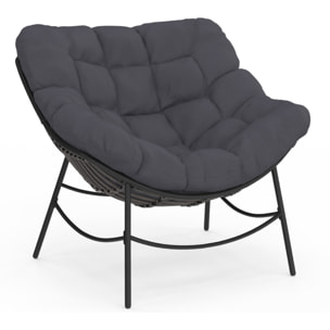 Fauteuil de jardin Lois rotin et coussin gris