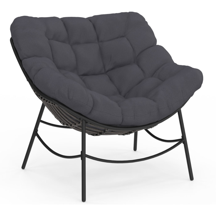 Fauteuil de jardin Lois rotin et coussin gris