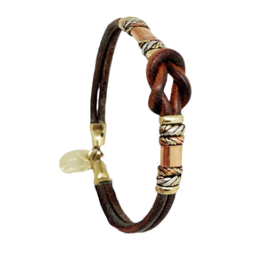 Pulsera cuero latón y cobre Nudo artesanal únicas