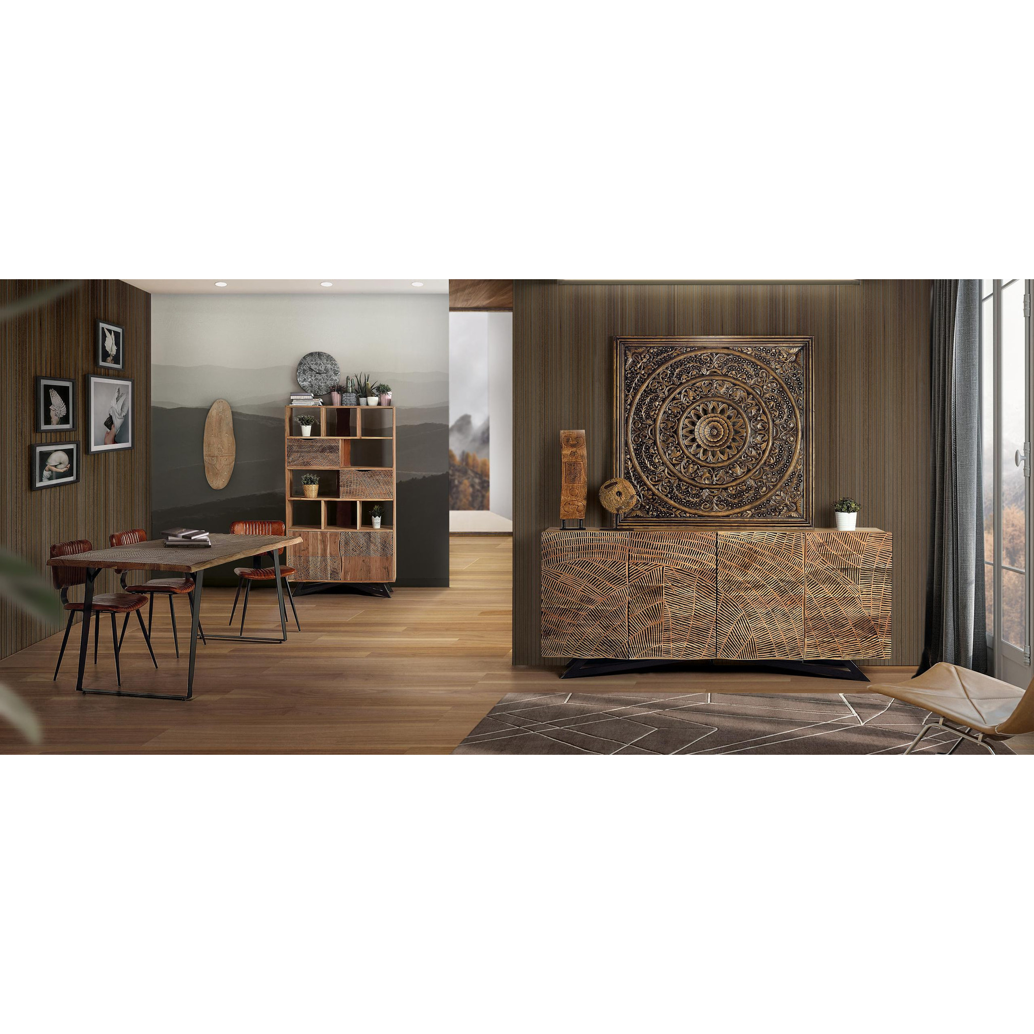 Mesas de Comedor de Madera de Acacia 180 Cm Estilo Rústico Moderno