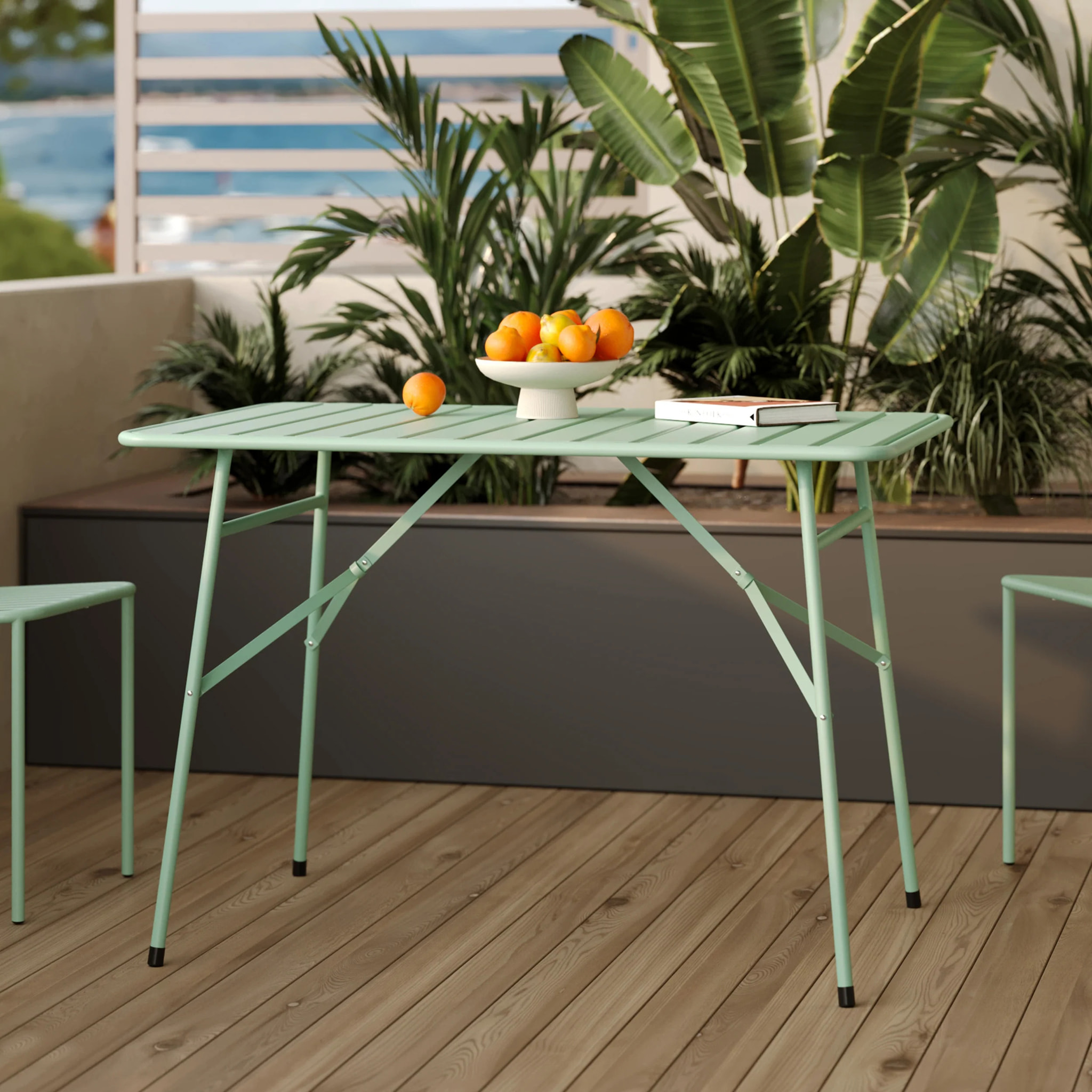 Table de jardin pliante en métal vert clair 4 personnes - Yumi
