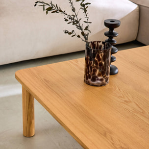 Table basse carrée bois d'hévéa placage chêne naturel - 100 x 100 x 35 cm - Solène
