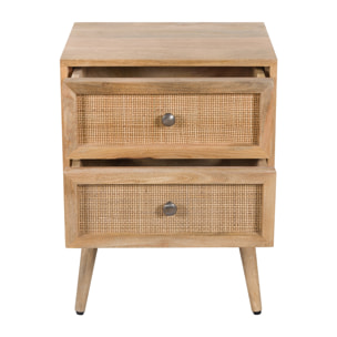 Table de chevet 2 tiroirs en cannage et bois de manguier - Cody