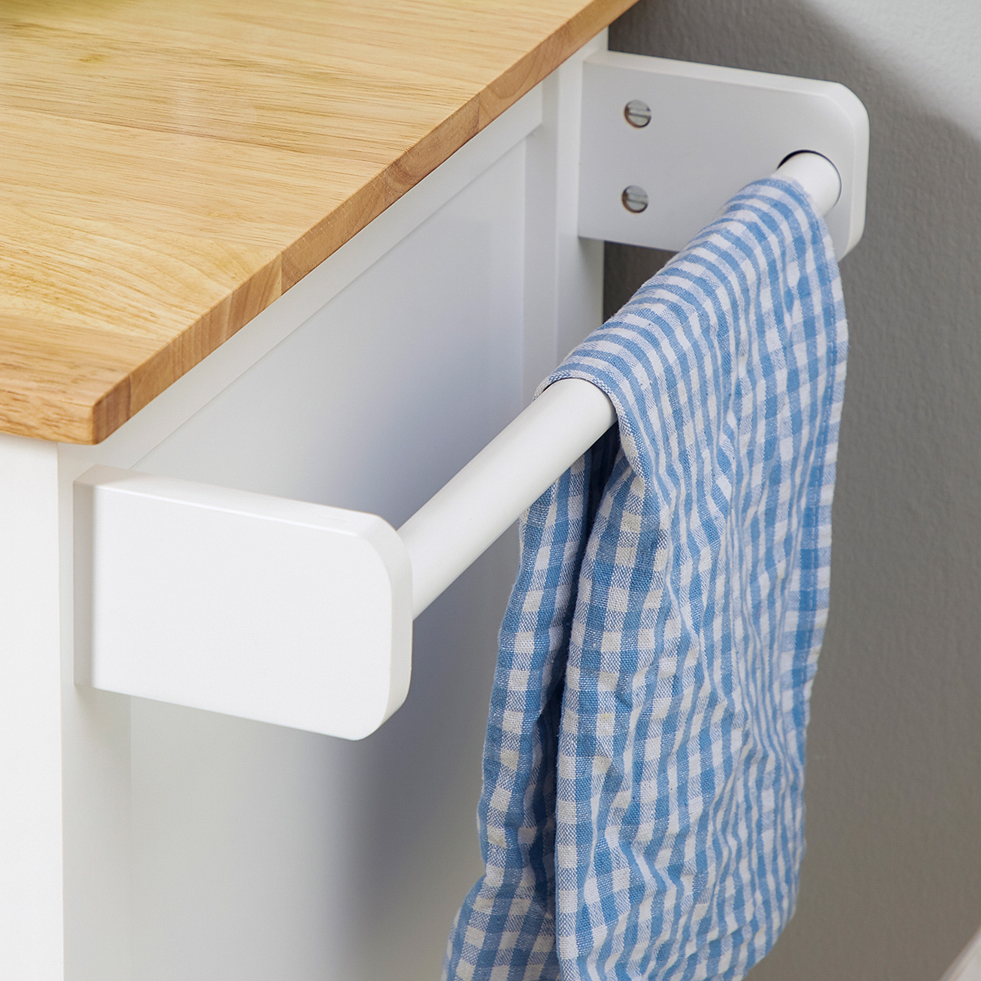 Desserte de cuisine à roulettes multi-rangement - placard porte vitrée avec étagère réglable, tiroir, porte-torchon - blanc aspect chêne clair