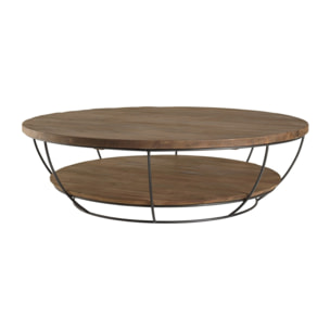 SIXTINE - Table basse coque ronde 120x120cm double plateau Teck recyclé métal noir