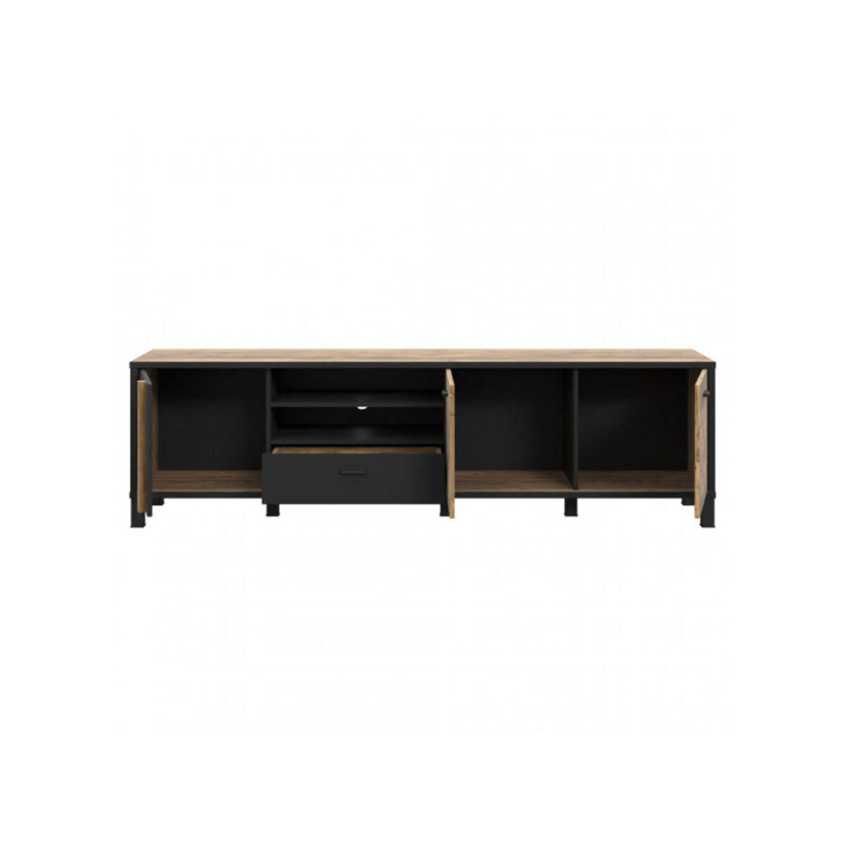 Meuble TV en bois effet chêne et noir L 200cm - YAL
