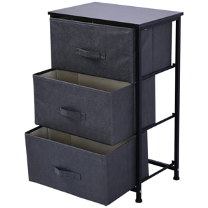 Meuble de rangement 3 tiroirs chiffonnier dim. 45L x 30l x 71H cm métal MDF non tissé noir