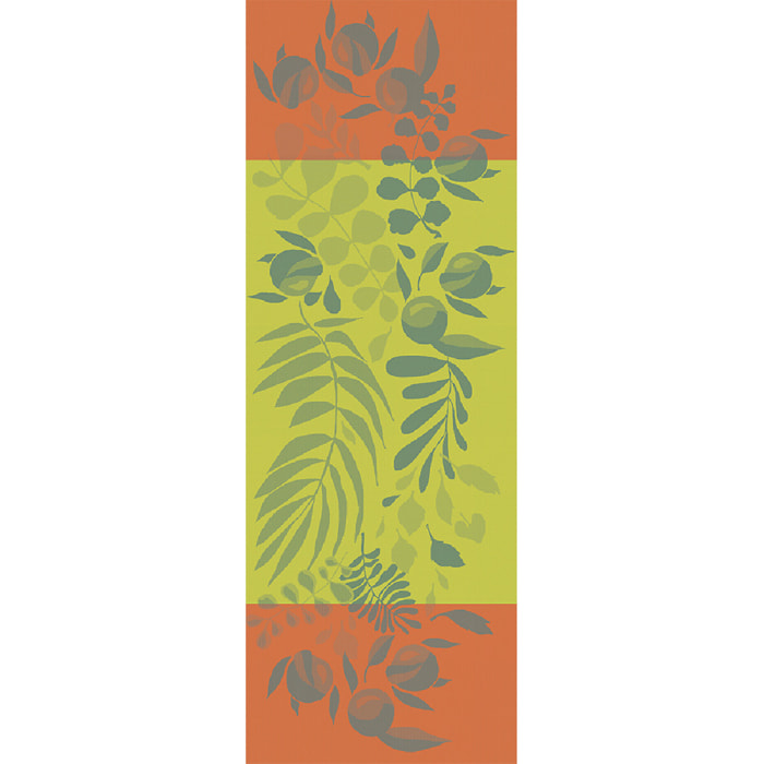Chemin de table pur coton anti tache motif jacquard Orange festival citrus