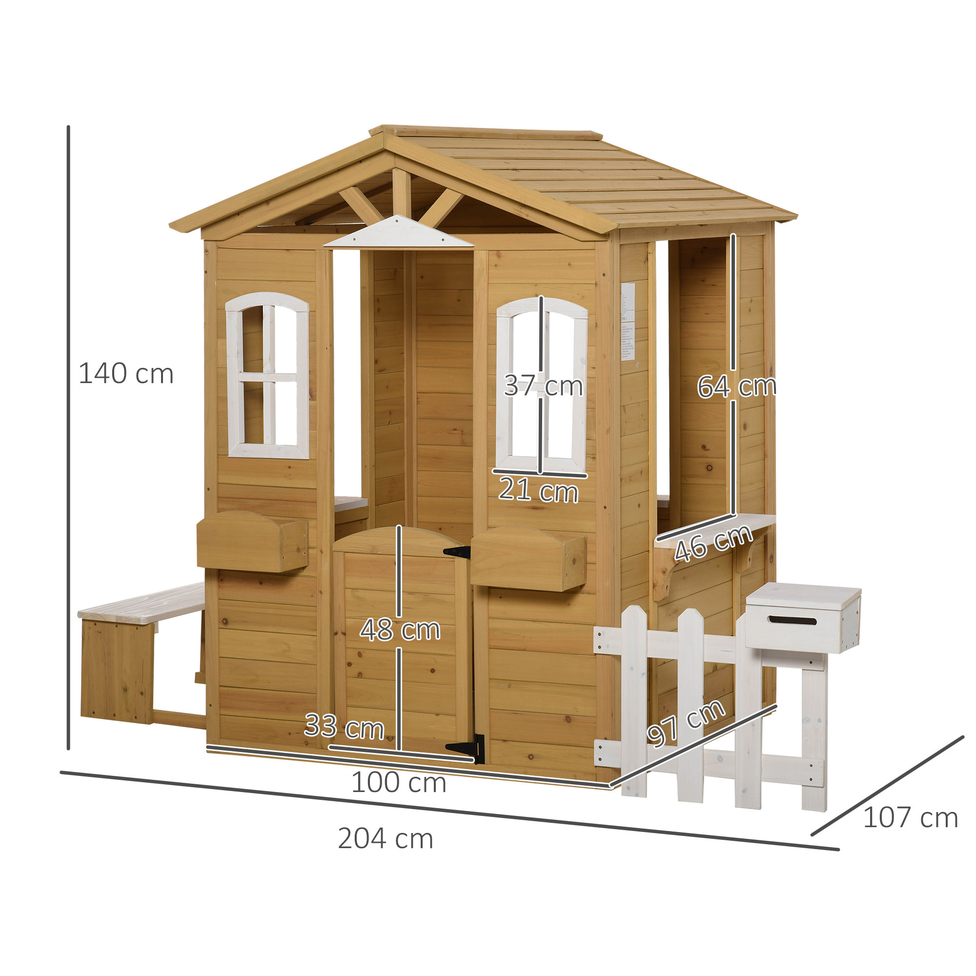 Casita Infantil de Exterior de Madera 204x107x140cm +3 Años Madera Natural