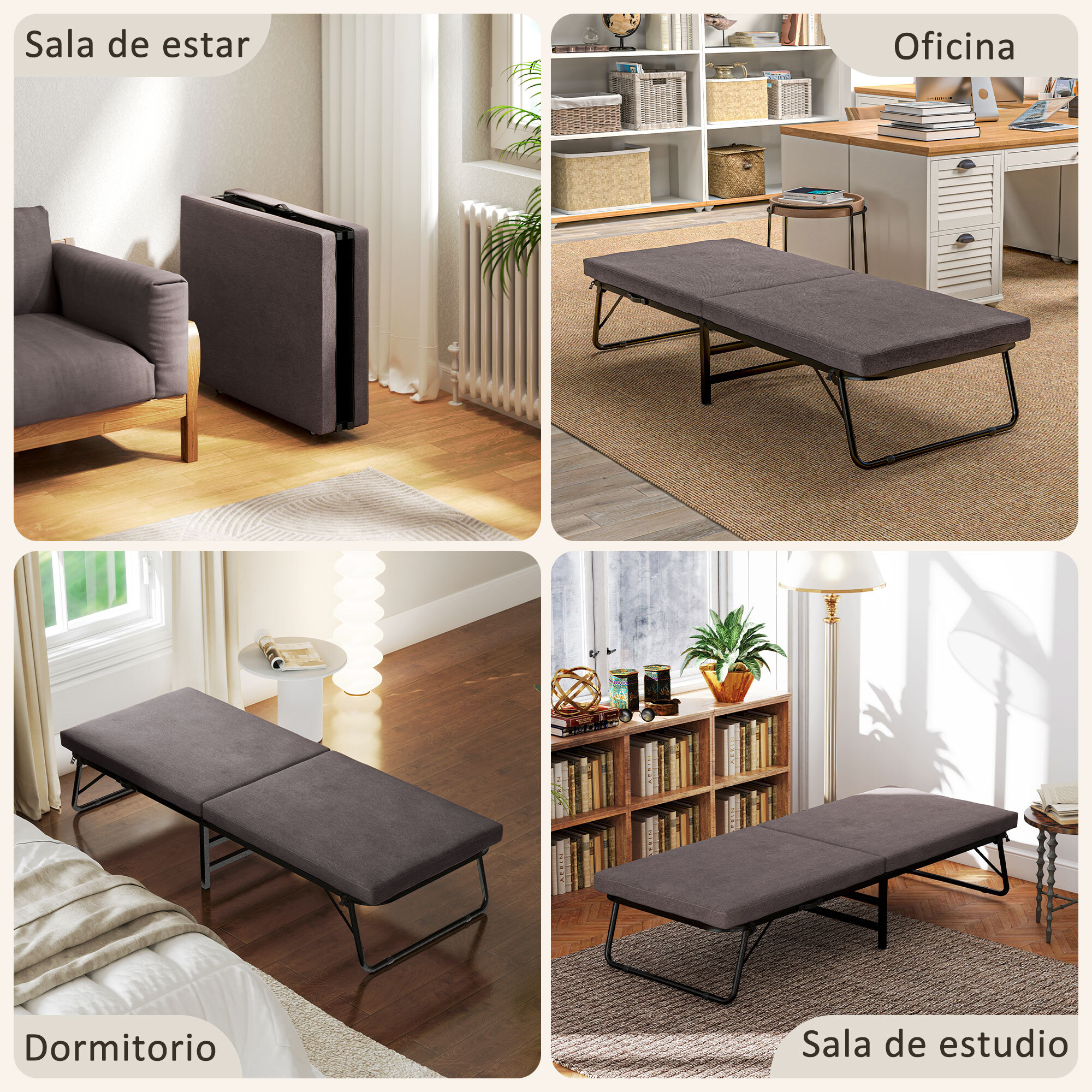 Cama Plegable 70x180 cm con Colchón de Espuma Mueble Cama Plegable con Respaldo Ajustable en 5 Posiciones y Ruedas Cama de Invitados Carga 120 kg