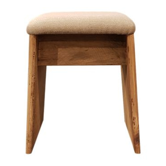 Tabouret trapèze en bois de pin recyclé & tissu beige - ORIGIN