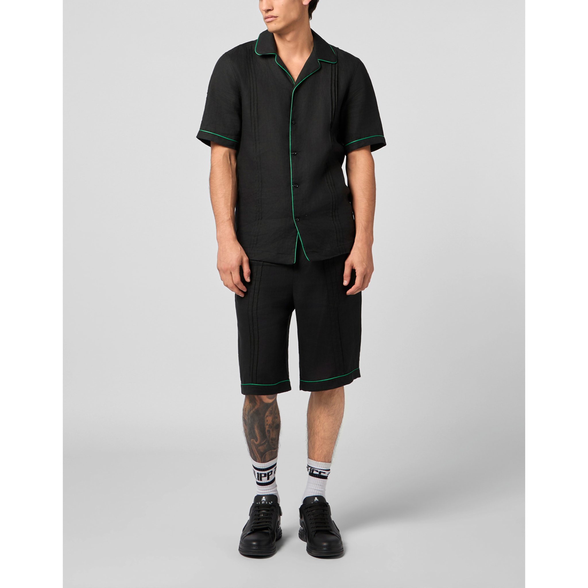 PHILIPP PLEIN Linen Drawstring Shorts Plein Tennis