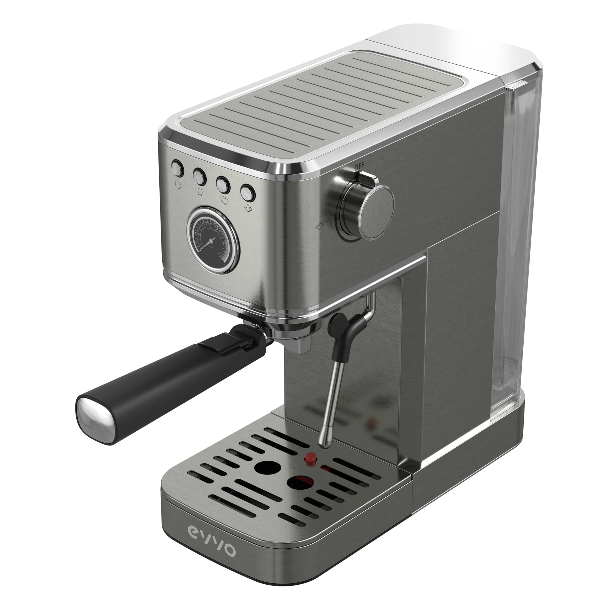 EVVO Cafetera Express Intensa. 20 bares. cuerpo de acero. Espressos y Capuccinos. 1350W. Doble salida. Portafiltros. Depósito de 1.5 l. calentamiento rápido