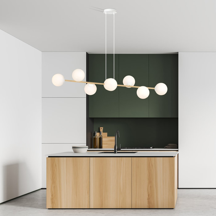 Lampada a sospensione Gravity con diffusori in vetro e dettagli oro
