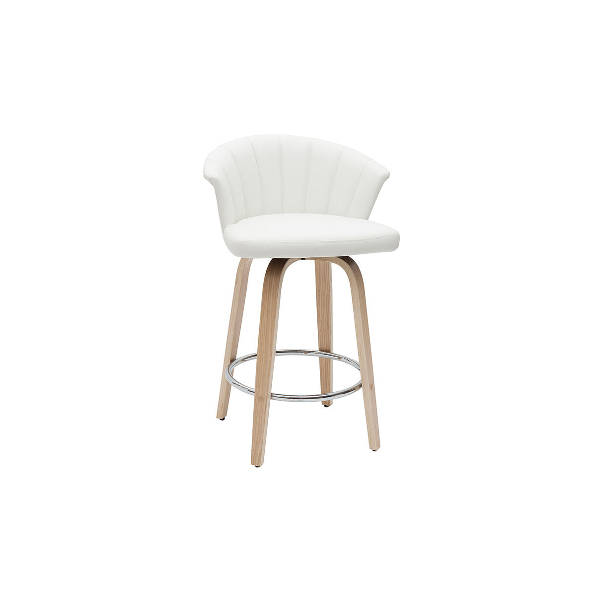 Tabouret de bar design pivotant blanc et bois clair H65cm ALBIN