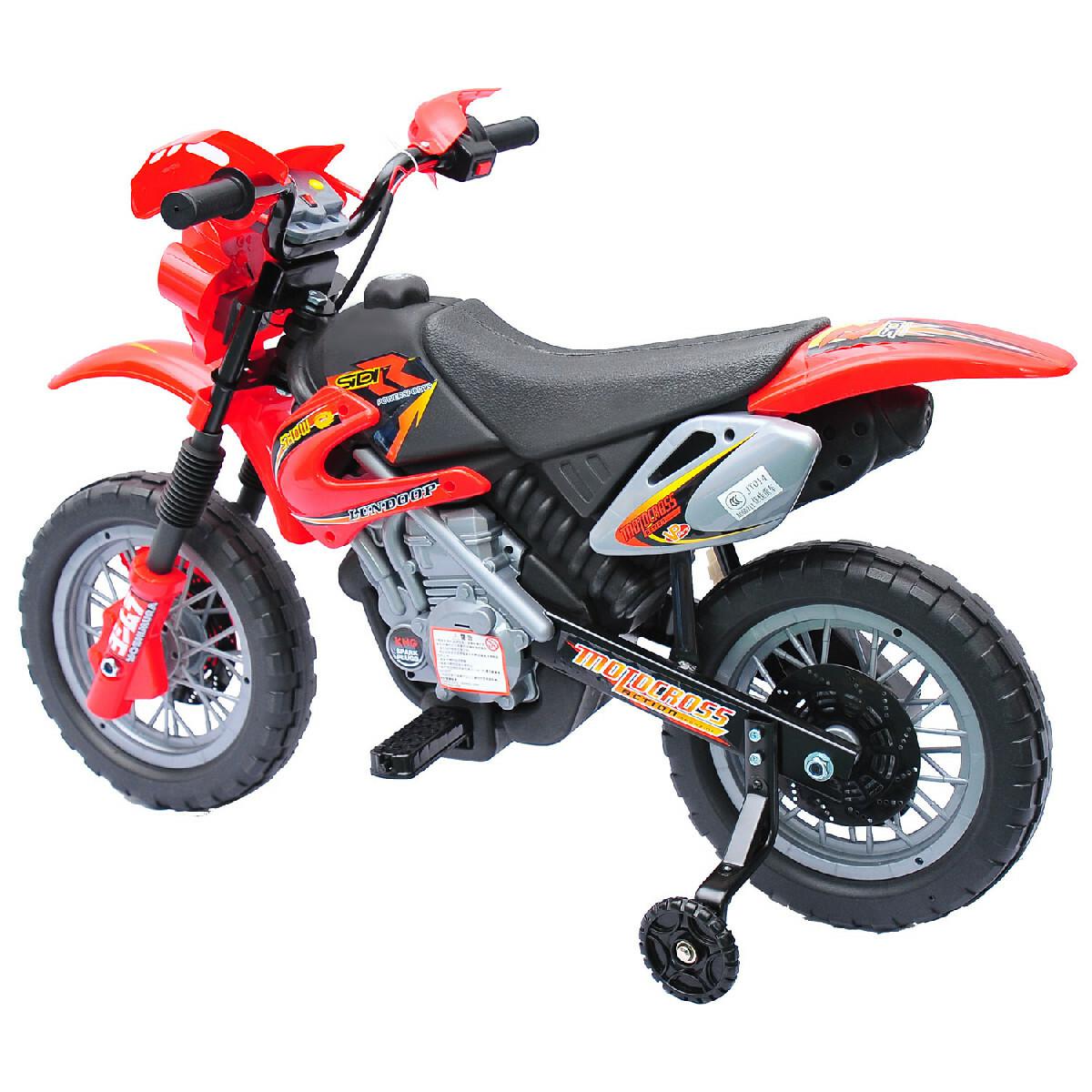 Moto cross électrique enfant 3 à 6 ans 6 V phares klaxon musiques 102 x 53 x 66 cm rouge et noir