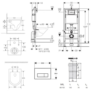 Pack bati-support Geberit + WC sans bride Swiss Aqua Technologies + Abattant SoftClose + Plaque noir mat (FusionTQGeb10)