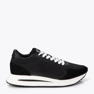 Sneaker platform bicolore in tessuti combinati e dettagli in pelle