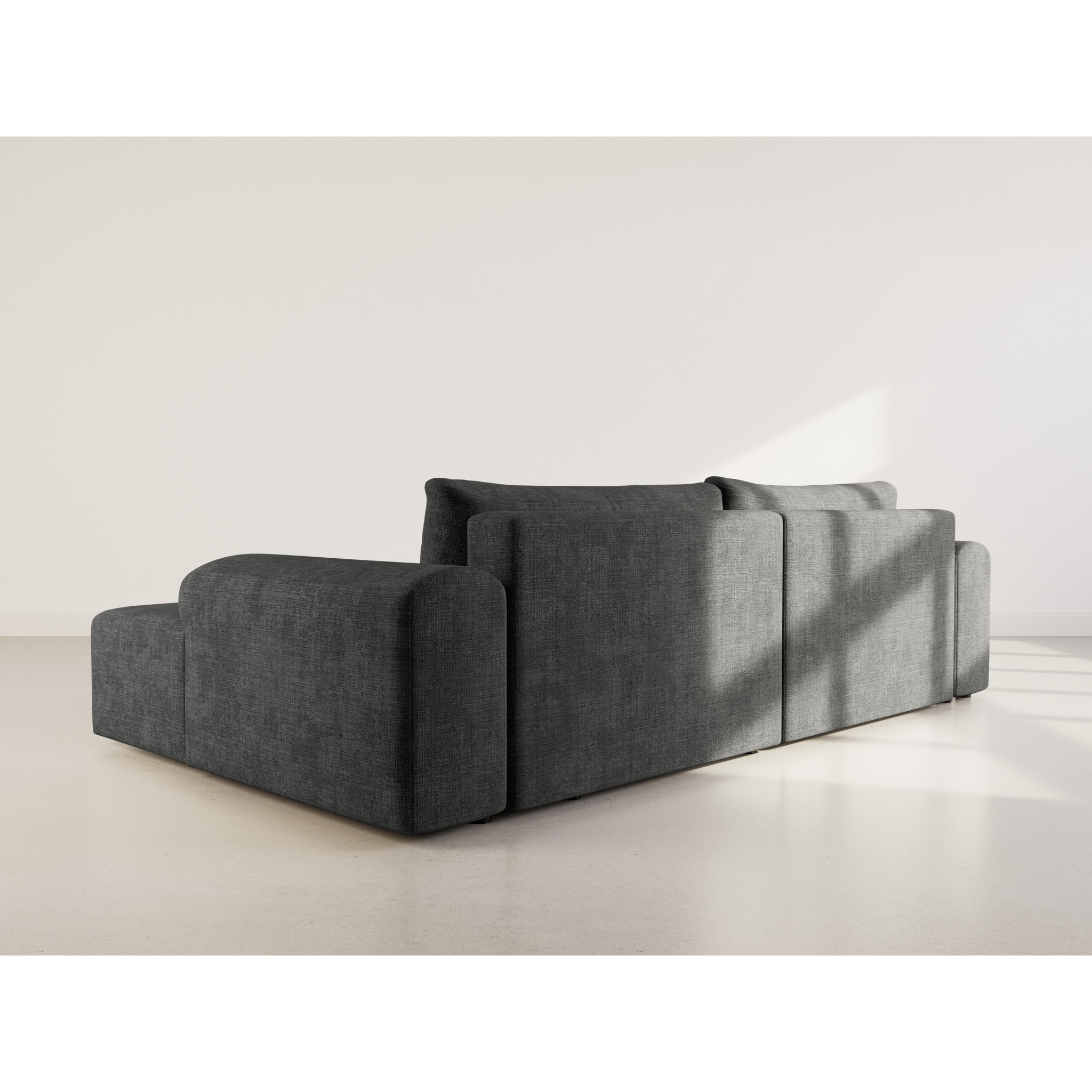 Rebecca - canapé d'angle droit 4 places convertible avec coffre en velours texturé - Gris Anthracite