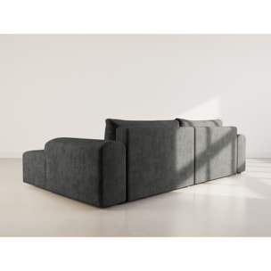 Rebecca - canapé d'angle droit 4 places convertible avec coffre en velours texturé - Gris Anthracite