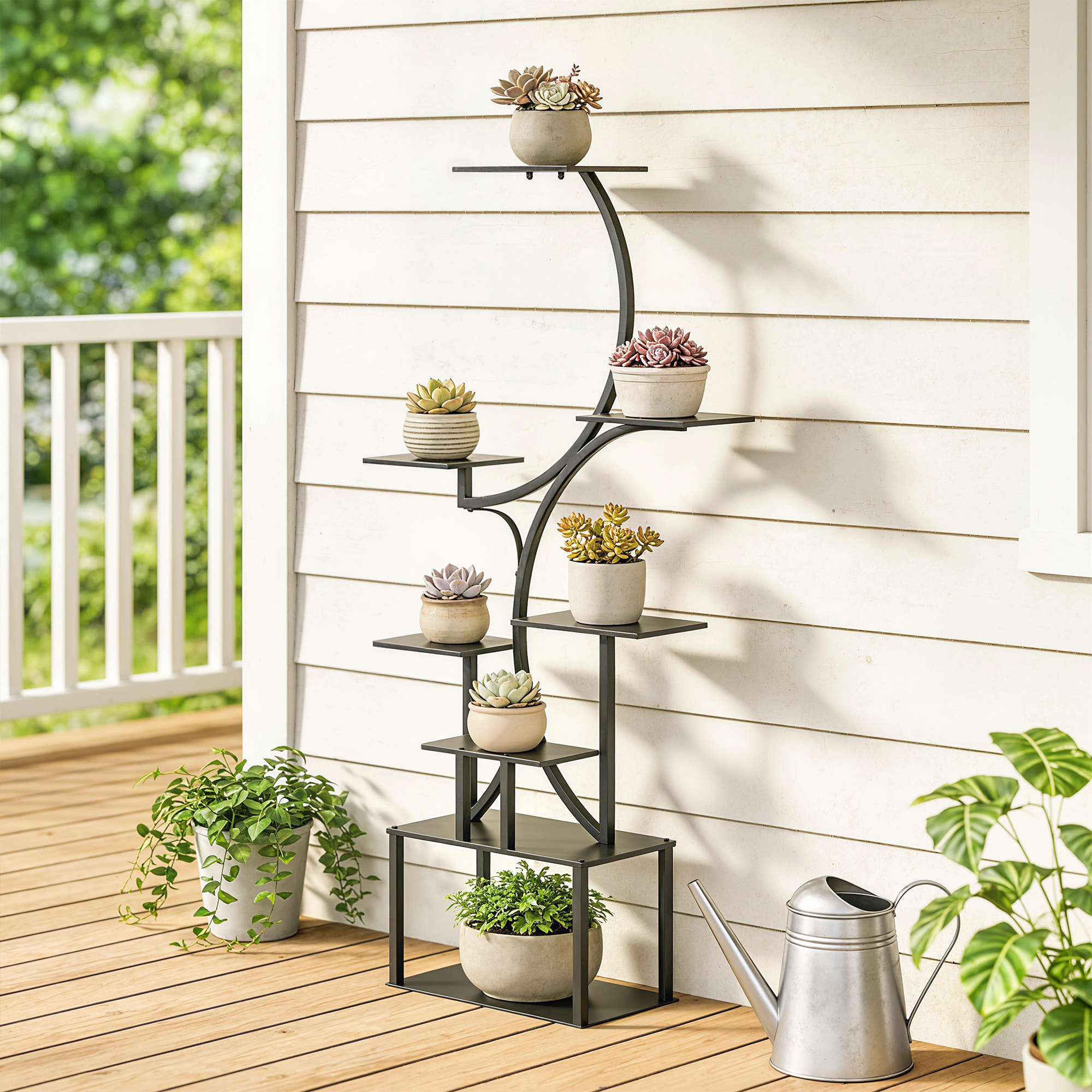 Étagère à fleurs en métal à 8 niveaux noir