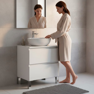 Mobile Bagno Sotto Lavabo Da Appoggio 2 Cassetti Salvaspazio Con Guide Metalliche E Gambe In Alluminio Design Moderno 63.5 x 60 x 40 Cm Bianco Lucido