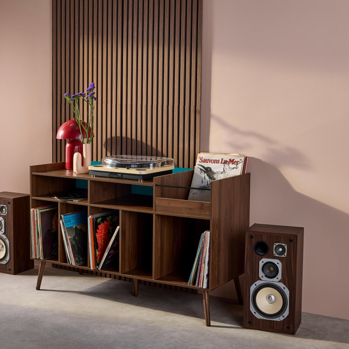 Meuble vinyle XL vintage bicolore décor bois et fond coloré 130cm NEPAL