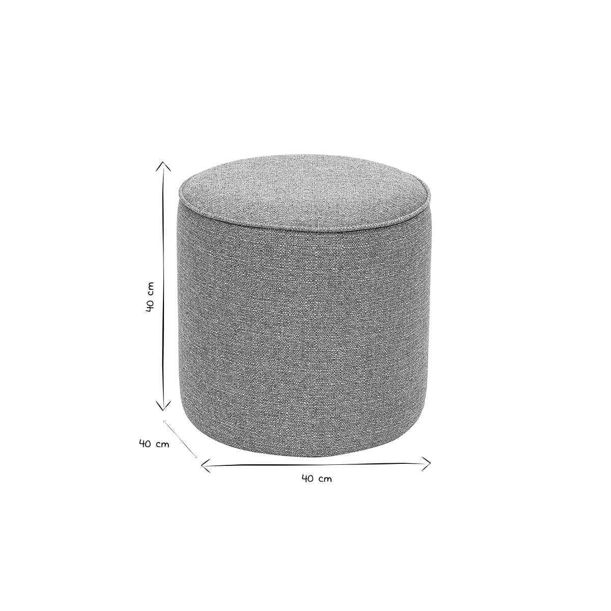 Pouf rond en tissu gris clair D40 cm PAUL