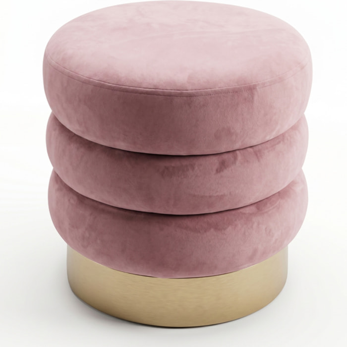 Pouf rotondo in velluto con base oro Ø38x38 cm, sgabello imbottito design moderno elegante, seduta decorativa per salotto camera da letto ingresso cabina armadio, pouf velvet con struttura resistente fino a 100 kg