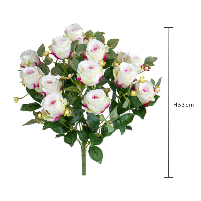 Bouquet Rose Boccio/Hiperycum Per 13 Fiori - Pezzi 1 - 17X53X16cm - Colore: bianco - Bianchi Dino - Fiori Artificiali