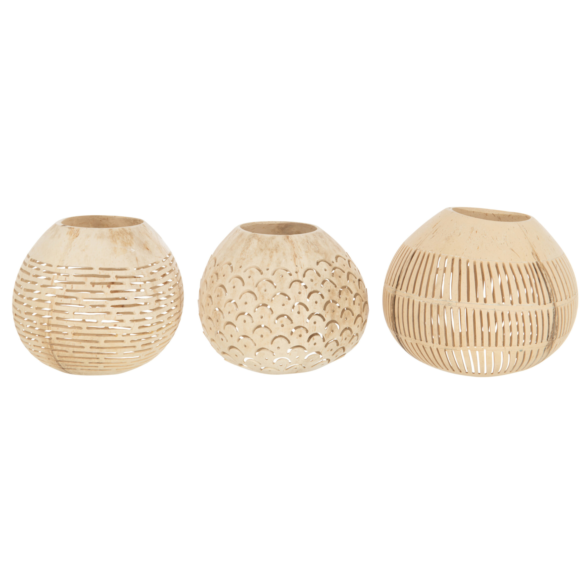 J-Line photophore Noix De Coco Lignes - rotin - naturel - 3 pièces